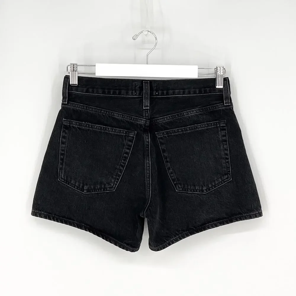 AGOLDE Parker Long Denim Shorts Cat Wash Black Organic Cotton Size 25 - Picture 5 of 5